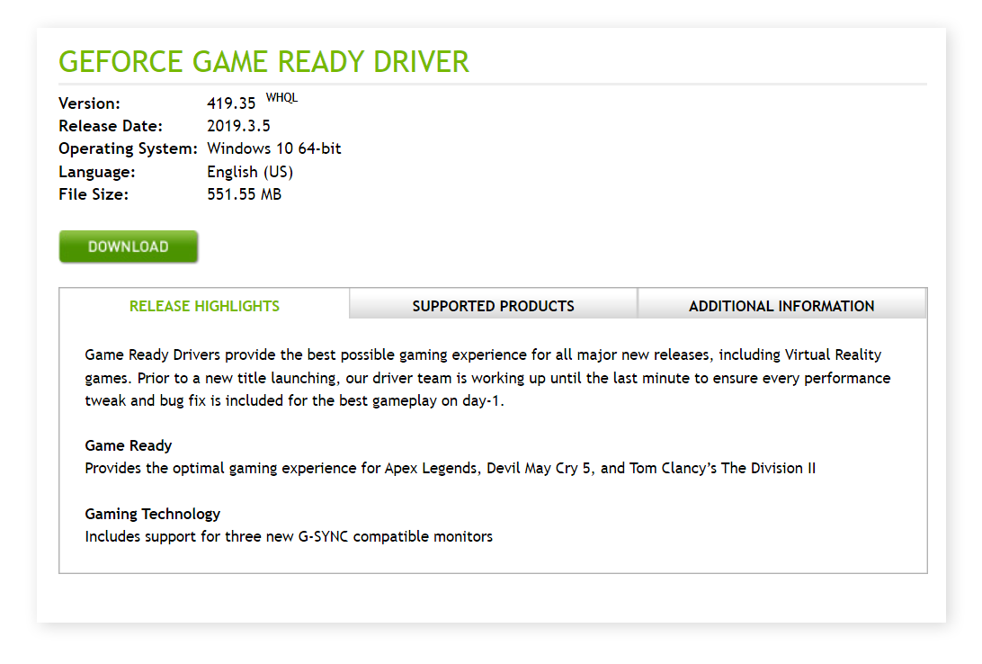 Nvidia driver online 419.35